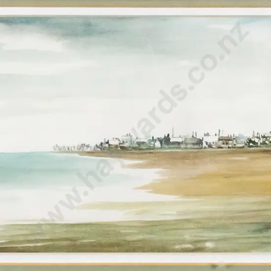 Frank Reed 1984 -framed watercolour- seaside scene H-130 W-280