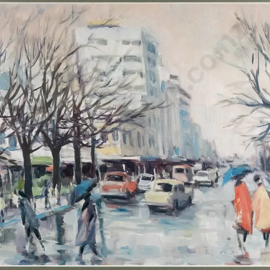 faded signature (Fred O'Neill?) - framed oil - city street scene H-260 W-370
