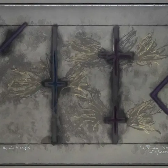 Ralph Hotere 2000-framed litho/drawing-  "Round Midnight" H-560 W-760