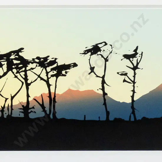 unsigned - framed lino print- Mt Taranaki H-210 W-490
