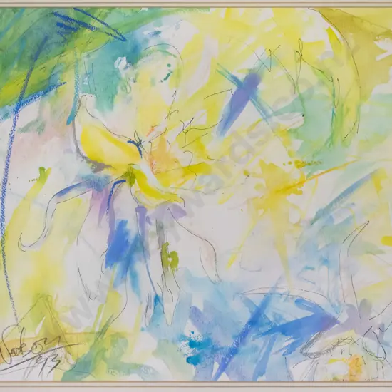 Angus Watson 93 -framed mixed media- "Iris" H-390 W-550