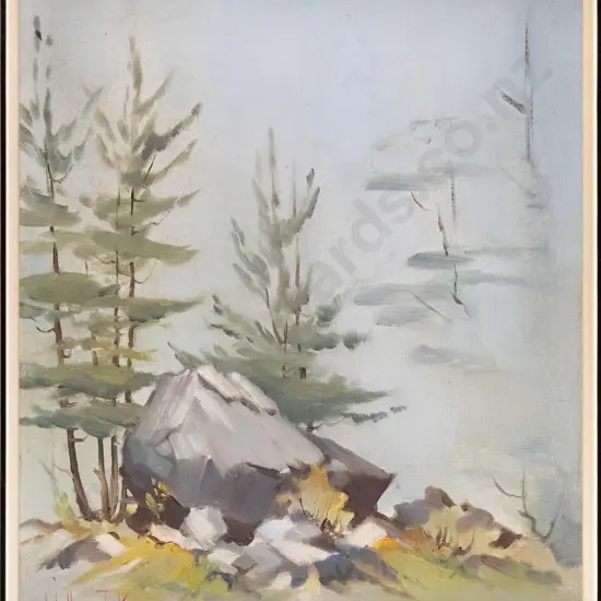 Wallace T Keown  72 -framed oil- "Glacial debris" H-340 W-290