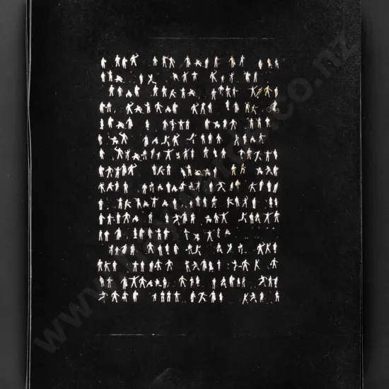 untitled -framed mixed media on paper- little white figures on black H-240 W-200