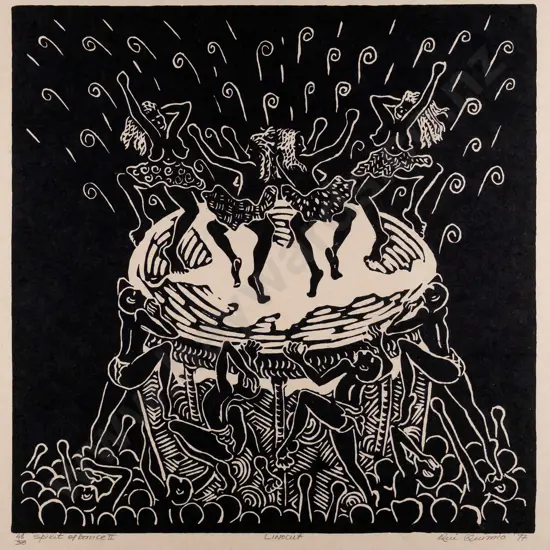 Rui Quimio 97 -framed linocut 48/50- "Spirt of dance II" H-300 W-300