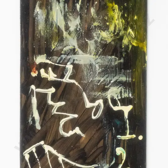 illegible signature -framed oil slate or wood- abstract H-140 W-80