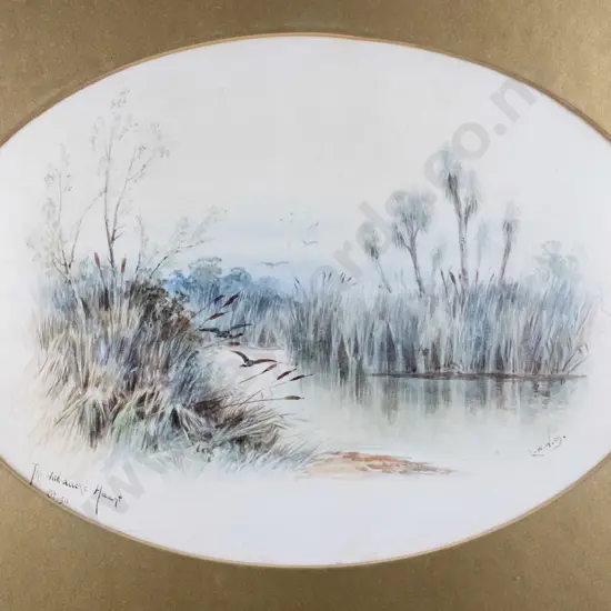 LW Wilson -framed watercolour- "The Wild Duck's Haunt Otago" slight foxing H-250 W-350