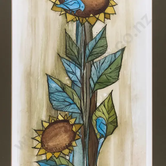 Rita Blakeley - framed watercolour- sunflowers H-340 W-190