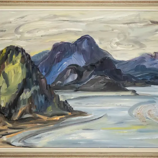 Merrill Peck- framed oil - fiord  H-600 W-900