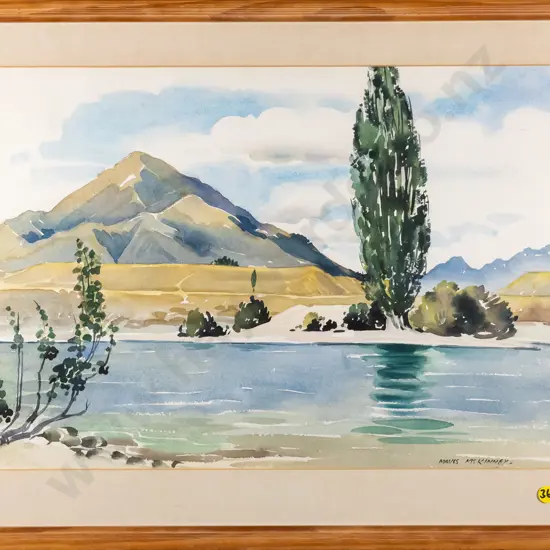 Mavis McKinney - framed watercolour "Mt Maud Lake Wanaka" H-330 W-490