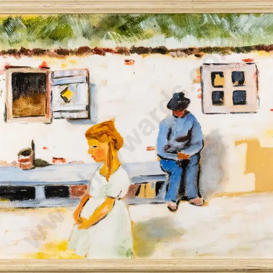 Attrib Hardwicke Knight - framed oil - girl & seated person H-220 W-280