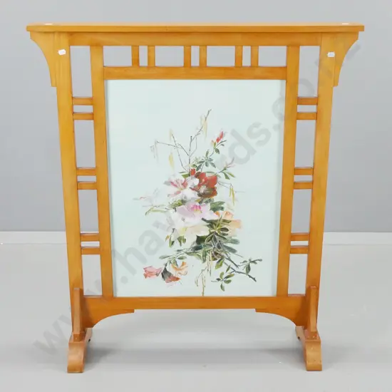 deco style kauri fire screen with hand painted floral panel H-920 W-820