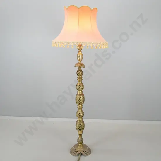 filigree pattern cast brass standard lamp with waisted shade H-1620 Shade D-570