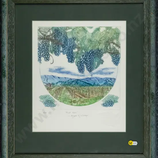 Angela R Walker - framed etching 4/50 "Pinot Noir" H-250 W-250