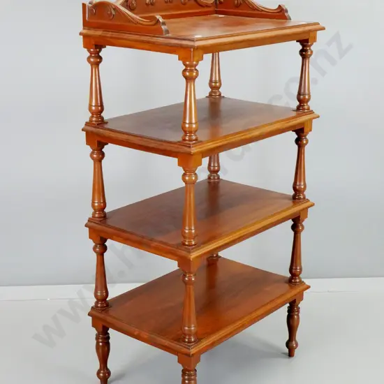 reproduction mahogany 4-tier whatnot with carved gallery top H-1140 W-570 D-370