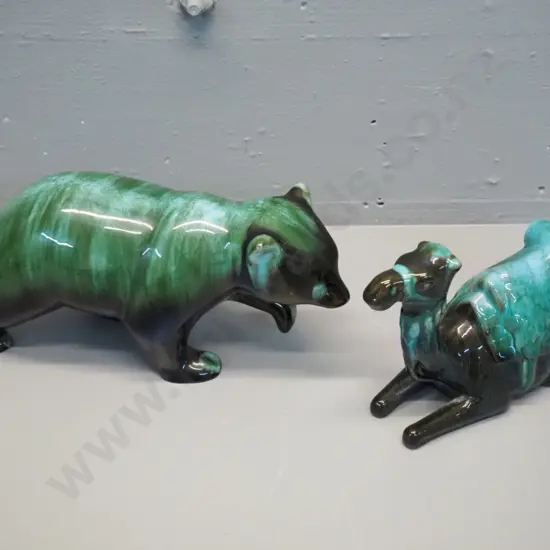 2 Blue Mountain pottery animal figures - bear H-160 L-260 and camel