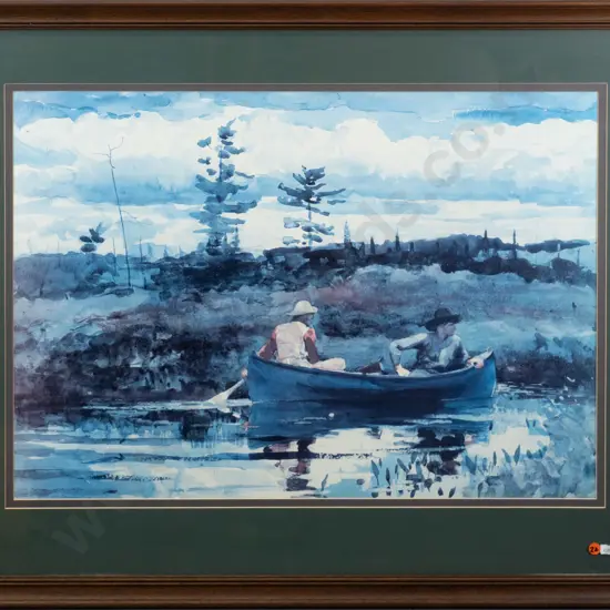 framed print - boat on river H-480 W-700
