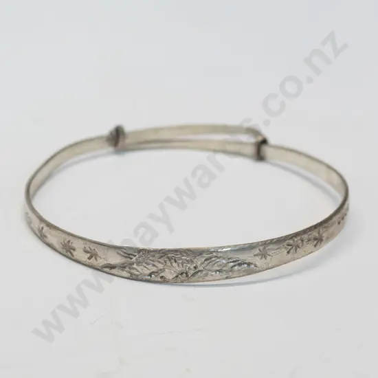 silver bangle with bird engraving stamped 925