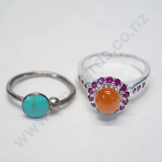 silver turquoise ring & silver amber/red stone ring