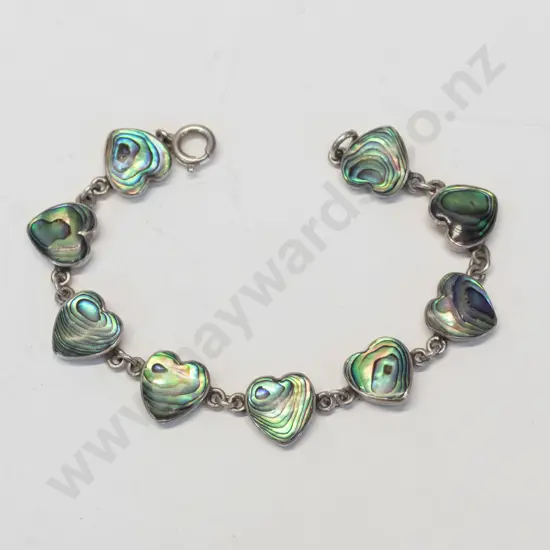 heart shaped paua shell bracelet stamped  silver