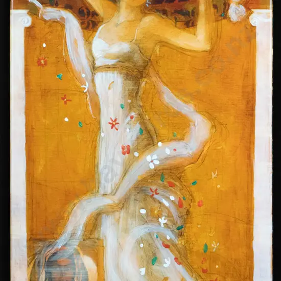 Nixon - framed mixed media - woman with sheaf of hay H-670 W-350