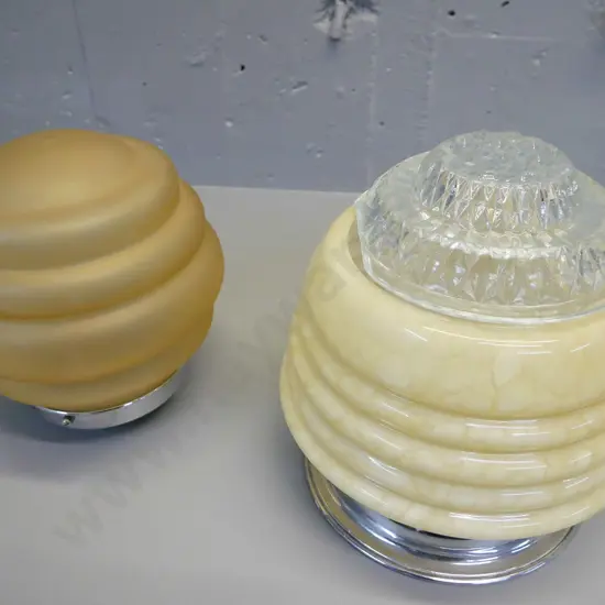 2x deco lightshades - one mottled finish, both ribbed decoration , tallest H- 200