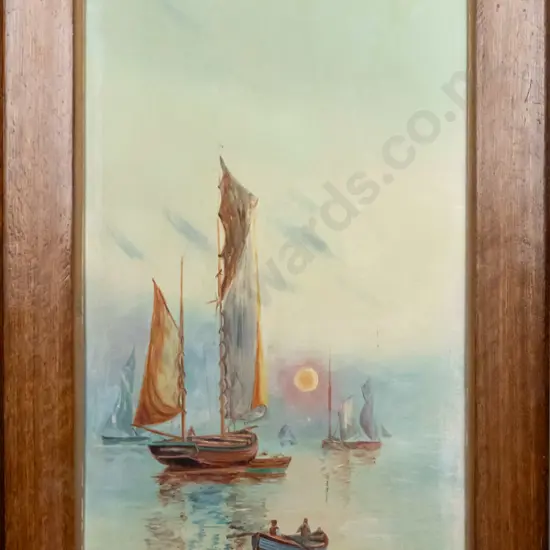 H Wilson 1919 -framed oil - boats (slight aging to paint) H-730 W-300