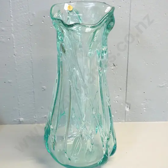 large art glass vase - light teal free-form relief pattern H-435 D-200