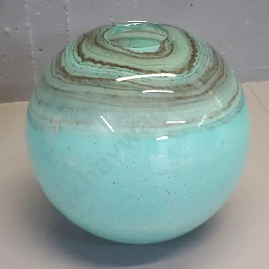 art glass globe shaped vase - turquoise with swirl H-210 D-210