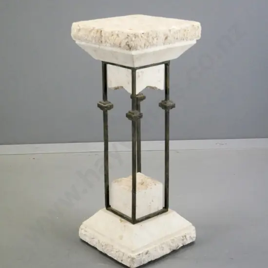metal framed veneered travertine marble plant stand H-780 W-300 D-300