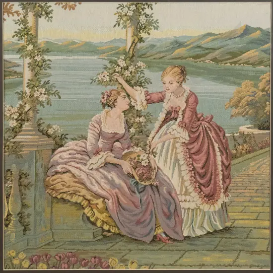 framed tapestry - ladies with flowers H-470 W-470