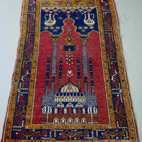 hand-woven Yahya Persian style wool large prayer mat - reds and blues - L-1620 W-900