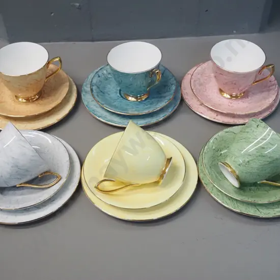 set of 6 Royal Albert 'Gossamer' various-coloured trios