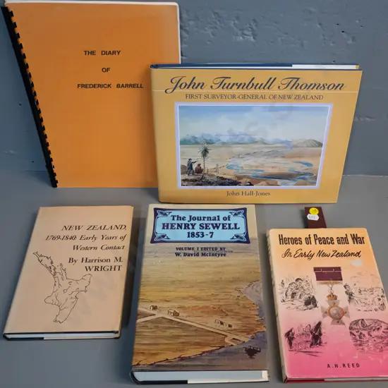 5 books on early NZ history: John Turnbull Thomson, journals of Henry Sewell & Frederick Barrell, early contact etc.