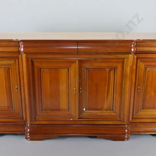 'Forege' French reproduction large weathered cherry sideboard - 4 doors with escutcheons & keys, 4 drawers