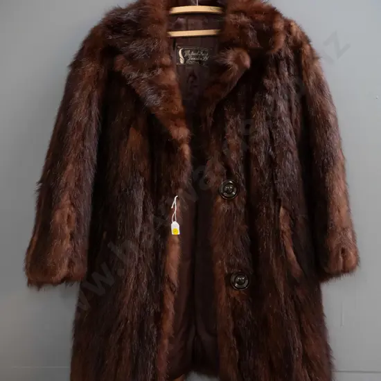 brown fur jacket or short coat with Mutual Furs Dunedin label