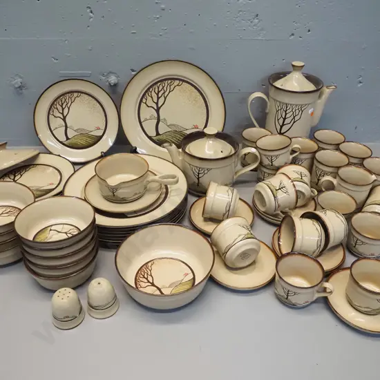 large collection of Denby "Savoy" stoneware dinnerware and tea -ware including coffee pot &  mugs, tea pot,