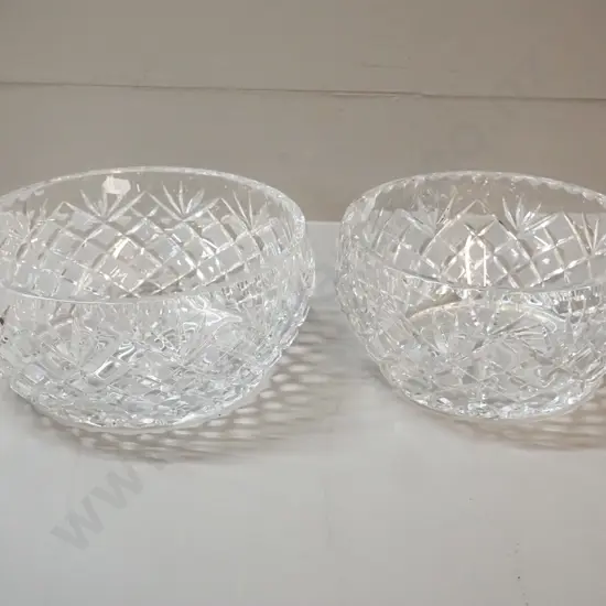 2  (Webb Corbett?) heavy cut crystal salad bowls - larger is H-90 D-200