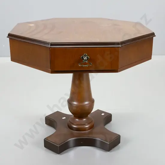 reproduction walnut and beech octagonal top occasional table with drawer on turned column 4-point base