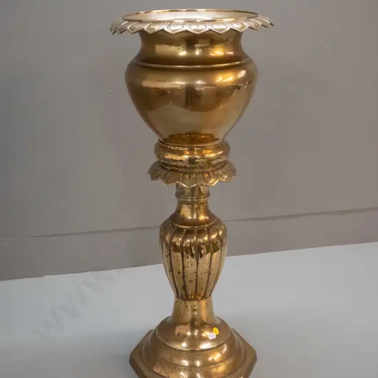 cast brass column shape jardiniere - slightly bent at top rim H-680 D-280
