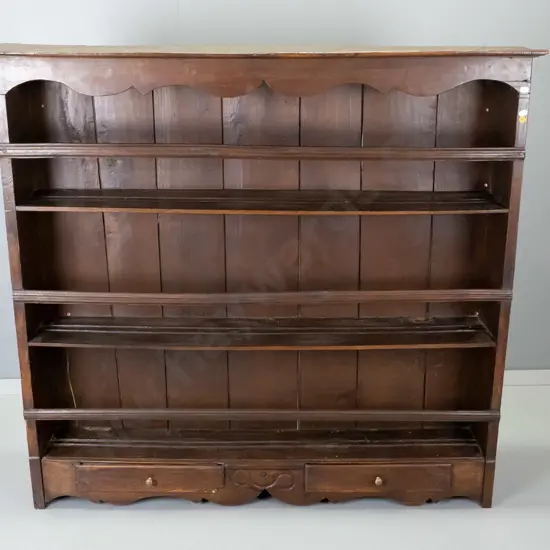 antique oak plate rack with 2 lower drawers H-1085 W-1160 D-210