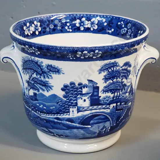 Spode "Blue Tower" double handled jardiniere H- 170 D- 195