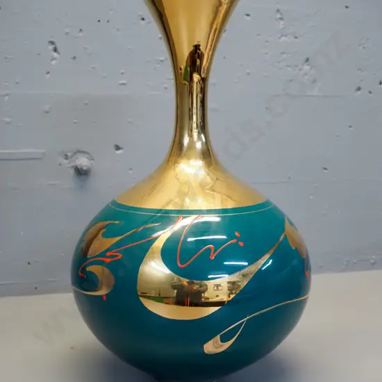 Peter Collis studio pottery / porcelain large vase with gilt decoration, signed and dated 1997. H-410 D-260