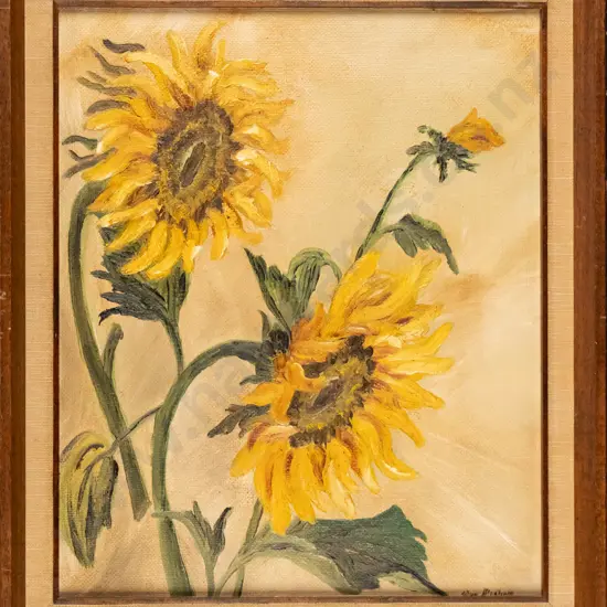 Wyn Bloxham - framed oil - sunflowers H-420 W-320