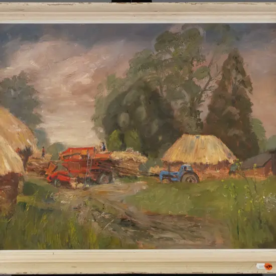 framed oil - haymaking scene H-400 W-510 (frame needs attention)