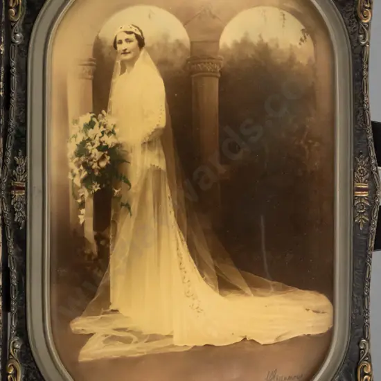 framed convex glass hand coloured photograph -wedding  portrait H-450 W-250