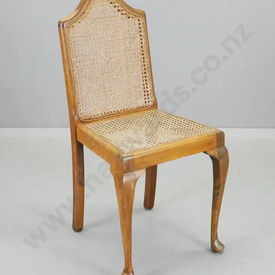 mahogany framed cab-leg bedroom chair with bergere cane seat and back. Polish needs attention. H-820 W-370 D-370