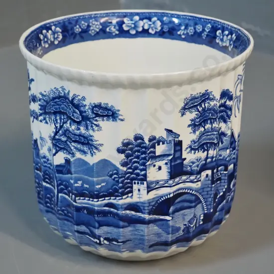 Spode "Blue Tower" fluted jardiniere H- 160 D- 170