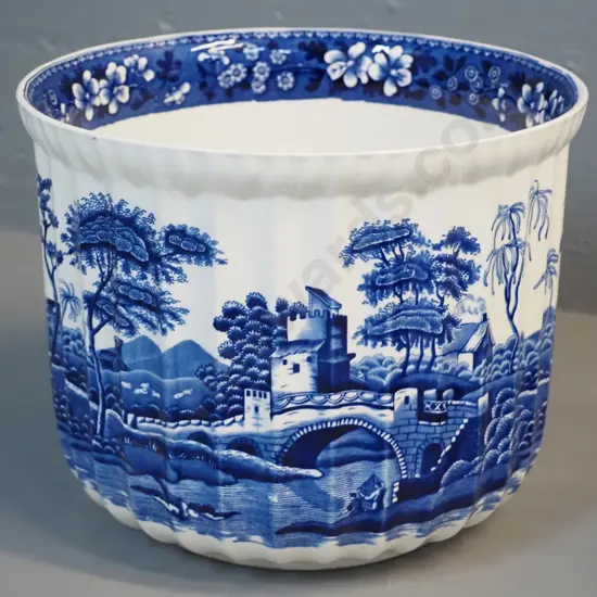 Spode "Blue Tower" fluted jardiniere H- 170 D- 210
