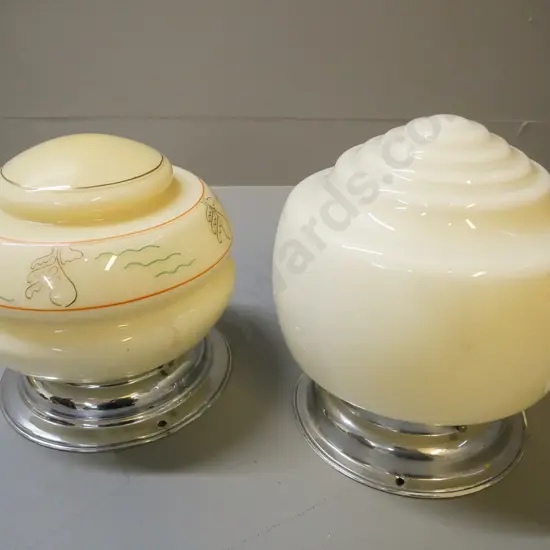 two deco lightshades - one with polychrome decoration H- 220