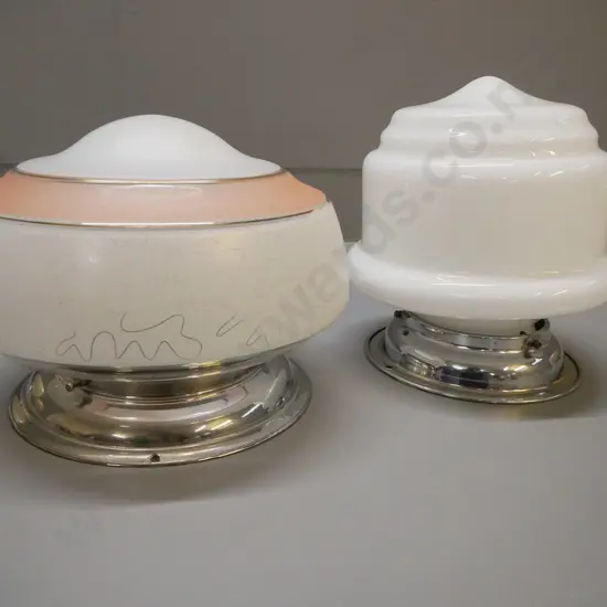 two mid-century lightshades, one with frosted glass and gilded decoration H240